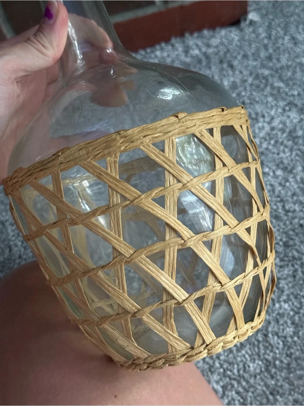 Glass Bottle Vase with Woven Raffia Accent - Clear